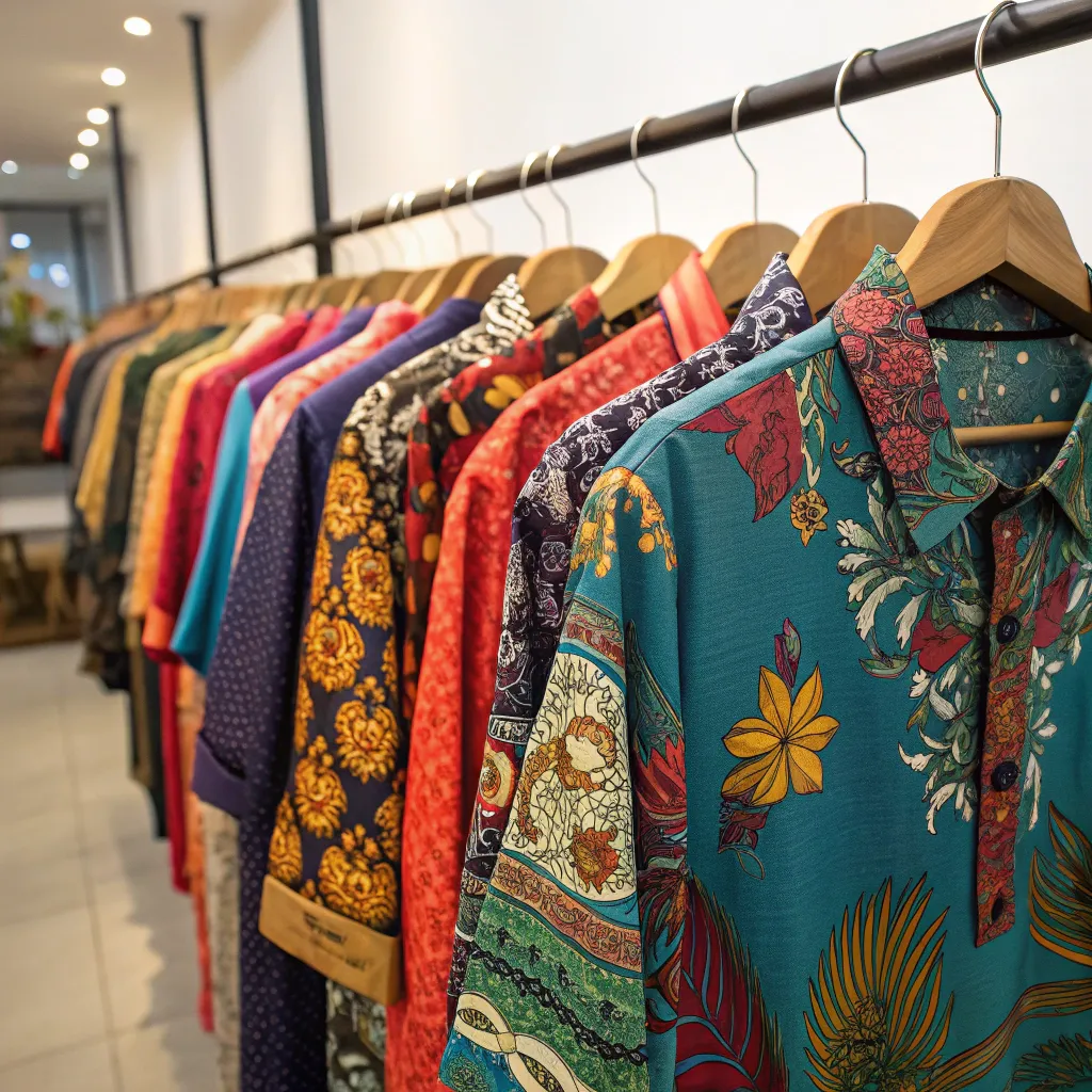 Colorful oriental shirts on display